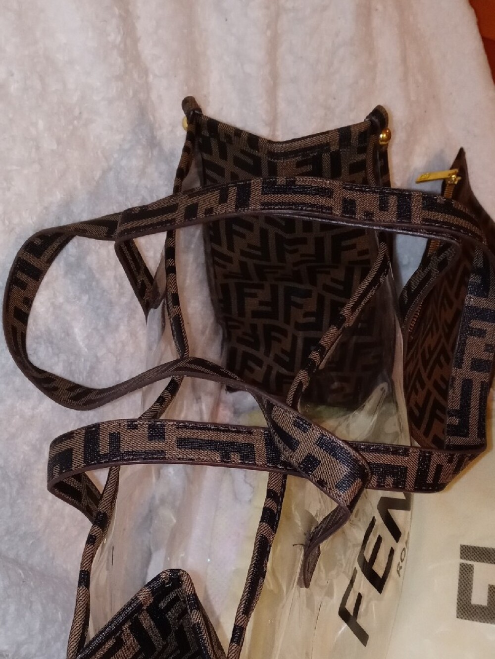 Fendi Clear Tote with Brown FF Monogram Trim and Matching Pouch - Picture 6 of 13
